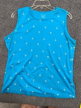 Christopher & Banks Turquoise Embroidered Palm-Print Tank XL